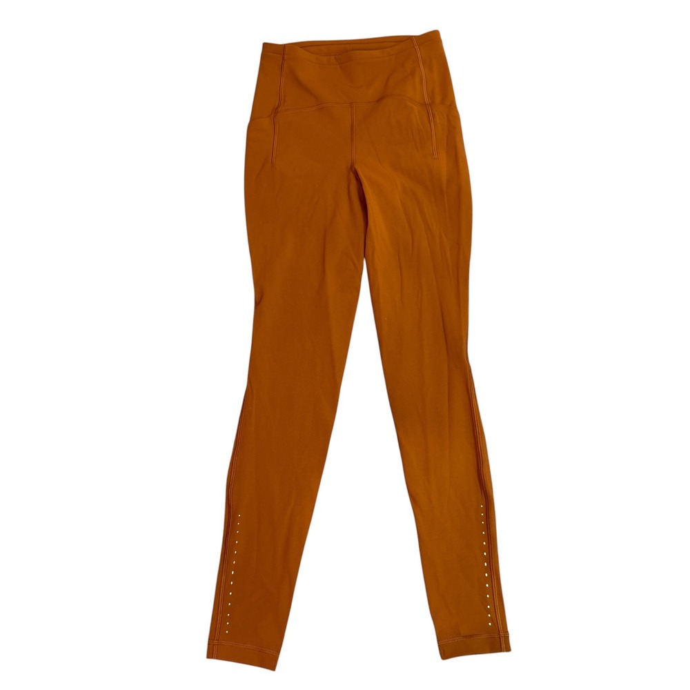 Lululemon Burnt Orange High Rise Reflective Running Leggings Pockets Size 4